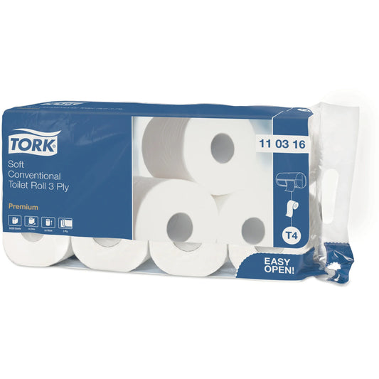 Tork Extra Weiches Kleinrollen Toilettenpapier – 3-lagig, Weiß, 9 Rollen